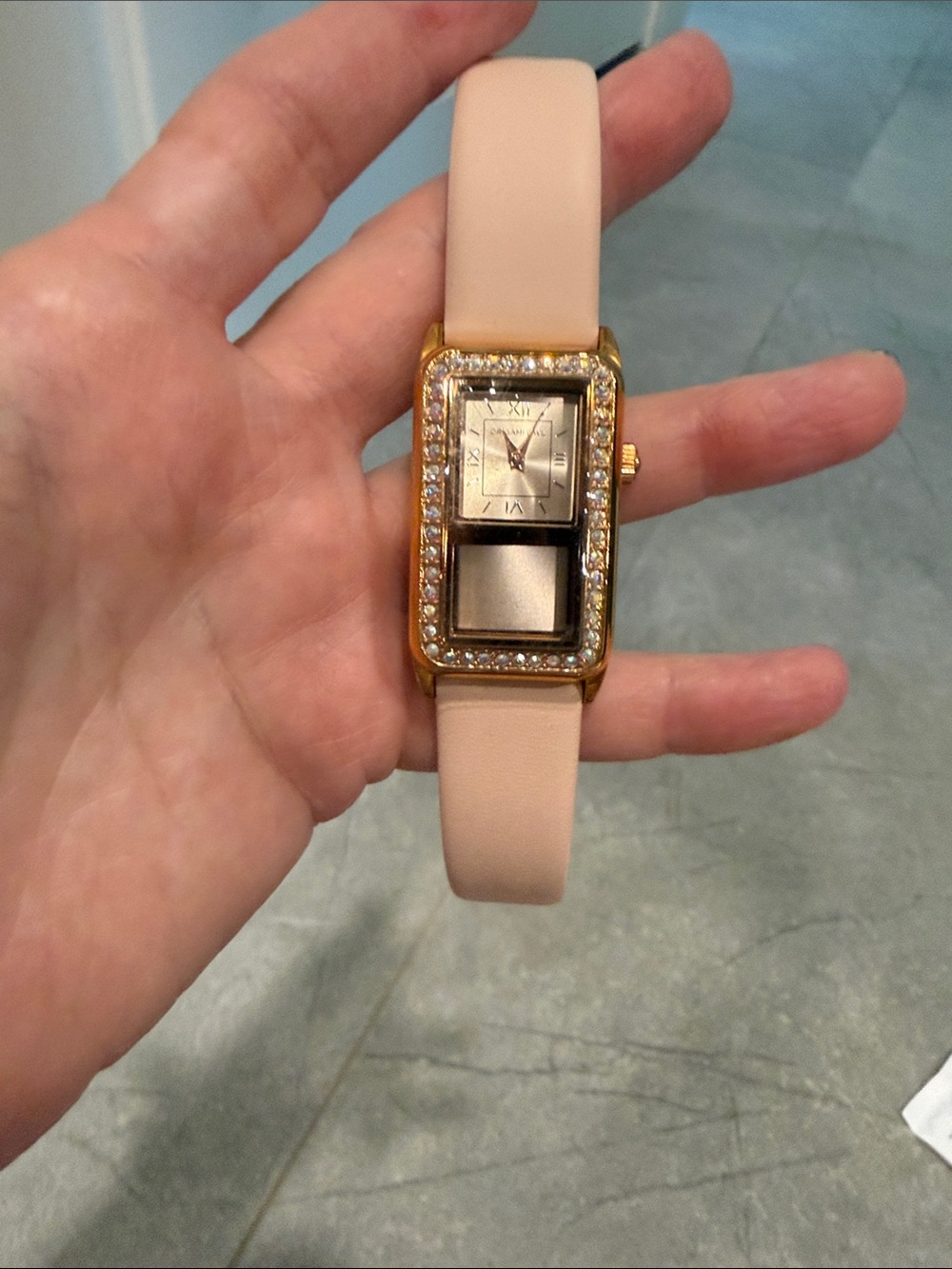 Origami Owl Blush Pink Leather Strap Watch with Rose Gold Crystal Bezel